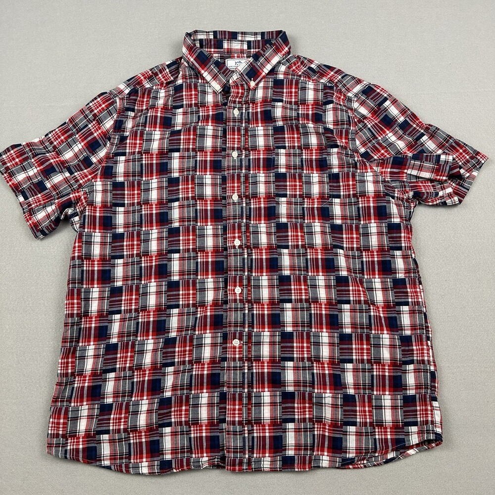 Southern Tide Shirt Men Extra Large Red Blue Patchwork Pattern Short Sleeve XL